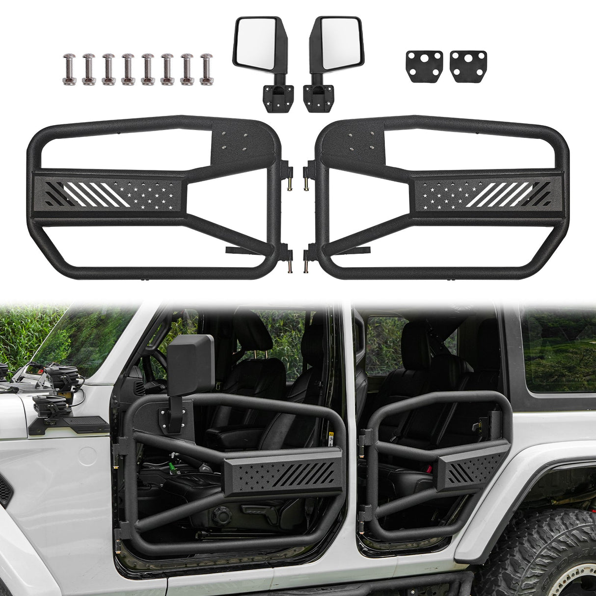 Tube Doors Tubular Half Doors with Side View Mirror Compatible with 2018 - 2024 Jeep Wrangler JL 2 Doors Front Door Safari Tubular Doors Off Road Summer Trail - Fab Heavy Parts