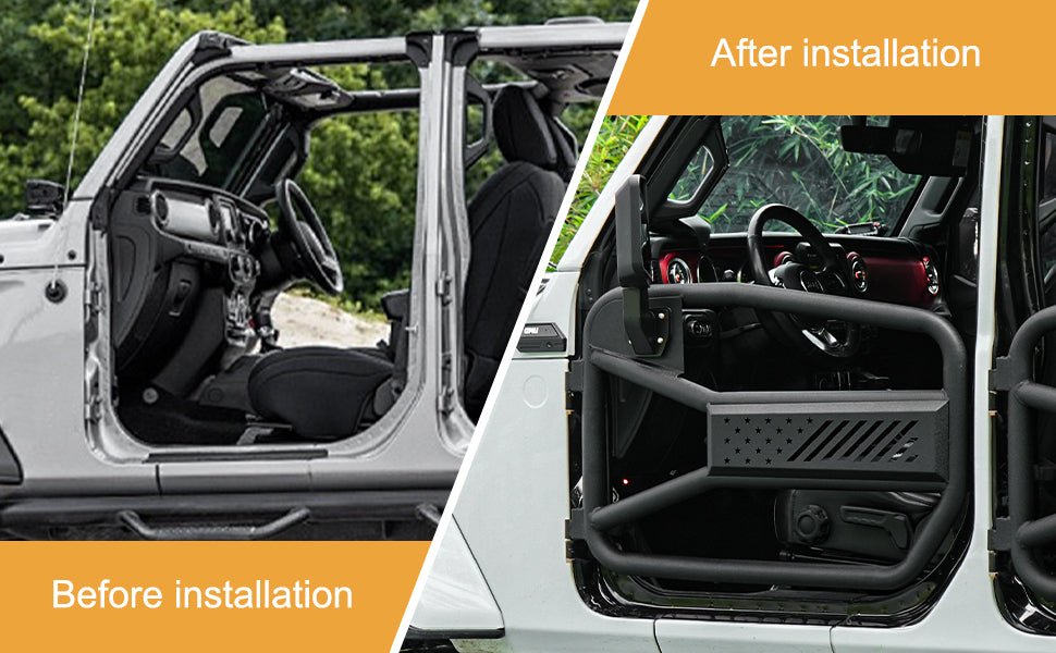 Tube Doors Tubular Half Doors with Side View Mirror Compatible with 2018 - 2024 Jeep Wrangler JL 2 Doors Front Door Safari Tubular Doors Off Road Summer Trail - Fab Heavy Parts