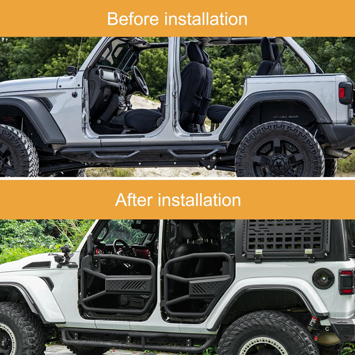 Tube Doors Tubular Half Doors with Side View Mirror Compatible with 2018 - 2024 Jeep Wrangler JL 2 Doors Front Door Safari Tubular Doors Off Road Summer Trail - Fab Heavy Parts