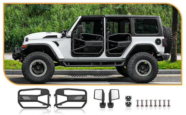 Tube Doors Tubular Half Doors with Side View Mirror Compatible with 2018 - 2024 Jeep Wrangler JL 2 Doors Front Door Safari Tubular Doors Off Road Summer Trail - Fab Heavy Parts