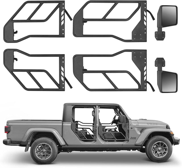 Tube Doors with Side View Mirror for 2018 - 2026 Jeep Wrangler JL JLU & Gladiator JT 4 - Doors (Includes 4XE) 4 - piece set Off Road Summer Trail Adventure - Fab Heavy Parts