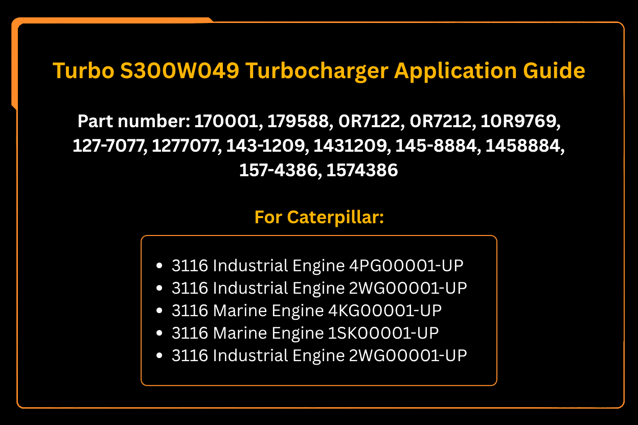Turbo S300W049 Turbocharger 157-4386 1574386 10R-9769 10R9769 1431209 143-1209 1458884 145-8884 Fits for Caterpillar Engine 3116 - Fab Heavy Parts