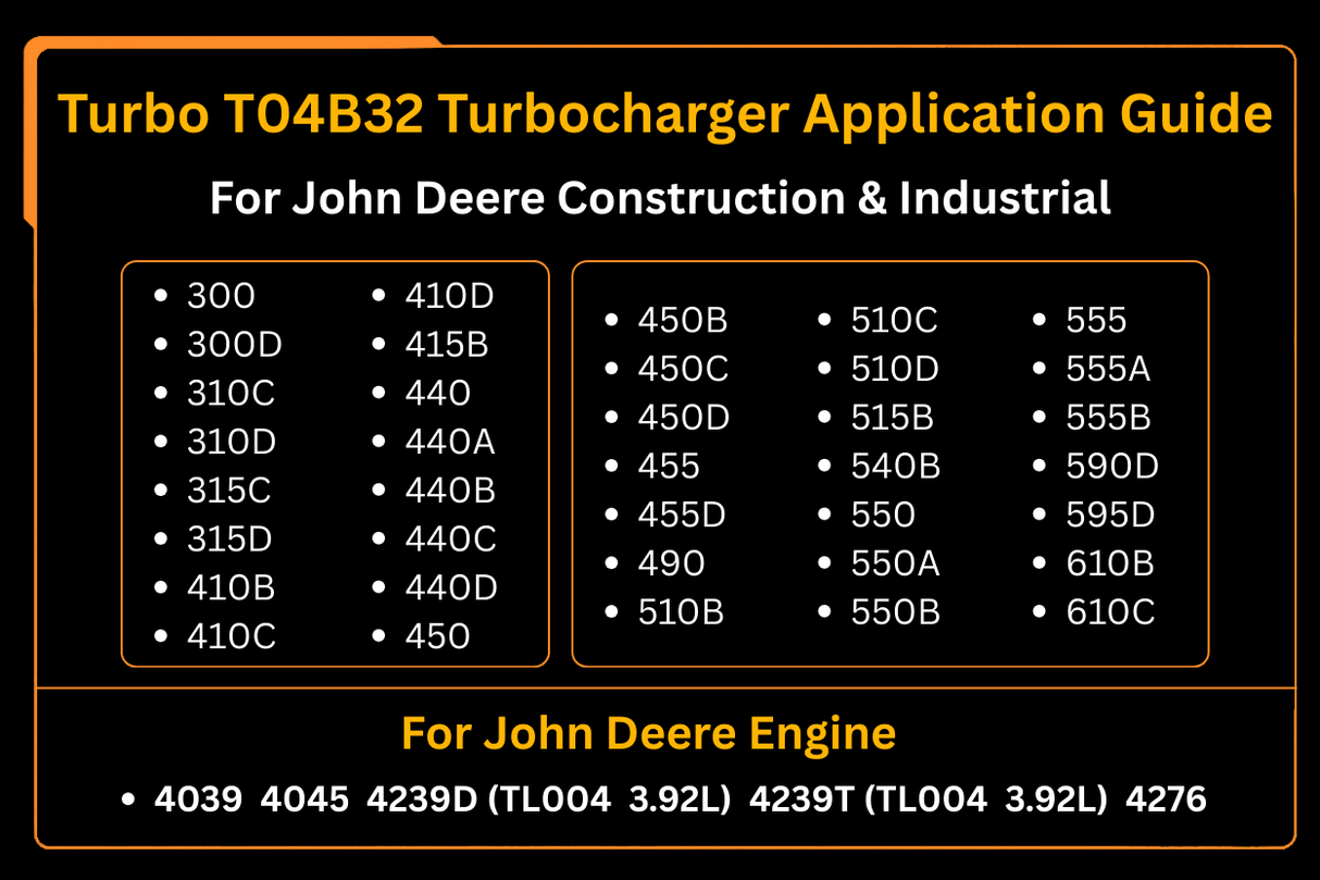 Turbo T04B32 Turbocharger AR70439 Fits for John Deere Crawler Dozer 450 450B 450C 550 550A 550B 450D 455D 555B - Fab Heavy Parts