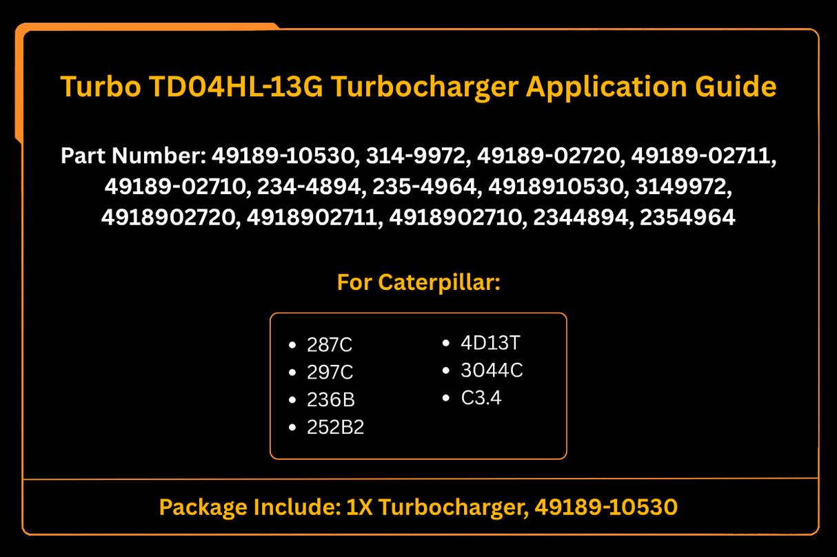 Turbo TD04HL - 13G Turbocharger 49189 - 10530 314 - 9972 49189 - 02720 4918910530 3149972 4918902720 Fits for Caterpillar 287C 297C 236B 252B2 4D13T 3044C C3.4 - Fab Heavy Parts