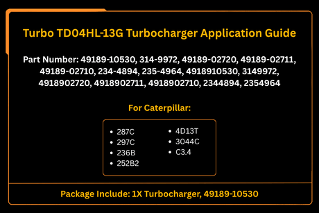 Turbo TD04HL - 13G Turbocharger 49189 - 10530 314 - 9972 49189 - 02720 4918910530 3149972 4918902720 Fits for Caterpillar 287C 297C 236B 252B2 4D13T 3044C C3.4 - Fab Heavy Parts