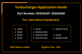 Turbocharger RE530407 SE502482 Fits for John Deere Engine 4024 5030 Skid Steer Loader 318D 319D 320D 323D - Fab Heavy Parts