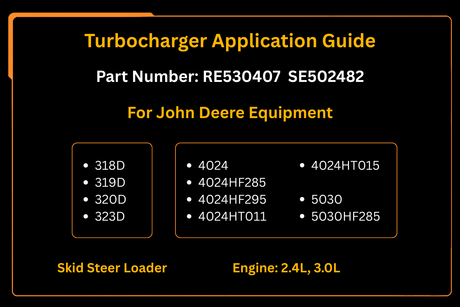 Turbocharger RE530407 SE502482 Fits for John Deere Engine 4024 5030 Skid Steer Loader 318D 319D 320D 323D - Fab Heavy Parts