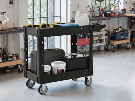 Two - Shelf Utility Cart with Wheels 600 LBS Capacity Rolling Utility & Tool Carts with Locking Wheels - Fab Heavy Parts
