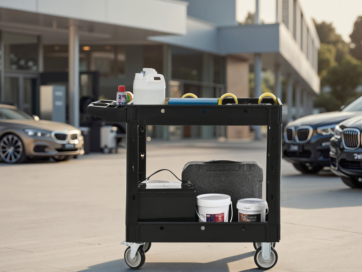 Two - Shelf Utility Cart with Wheels 600 LBS Capacity Rolling Utility & Tool Carts with Locking Wheels - Fab Heavy Parts