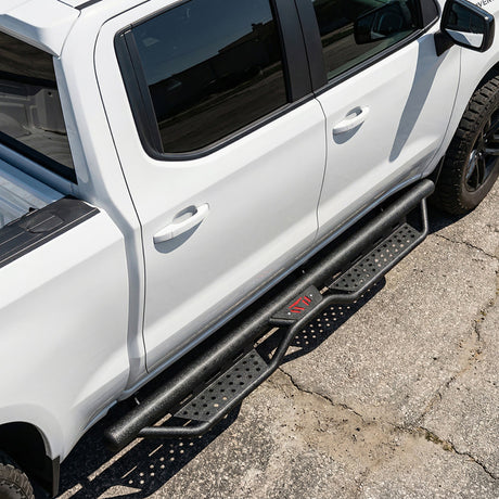 Two Stairs Running Board Compatible with 2007 - 2018 Chevy Silverado GMC Sierra 1500, 2007 - 2019 2500 HD 3500HD, 2019 Limited Crew Cab Drop Step Side Step Nerf Bars - Fab Heavy Parts