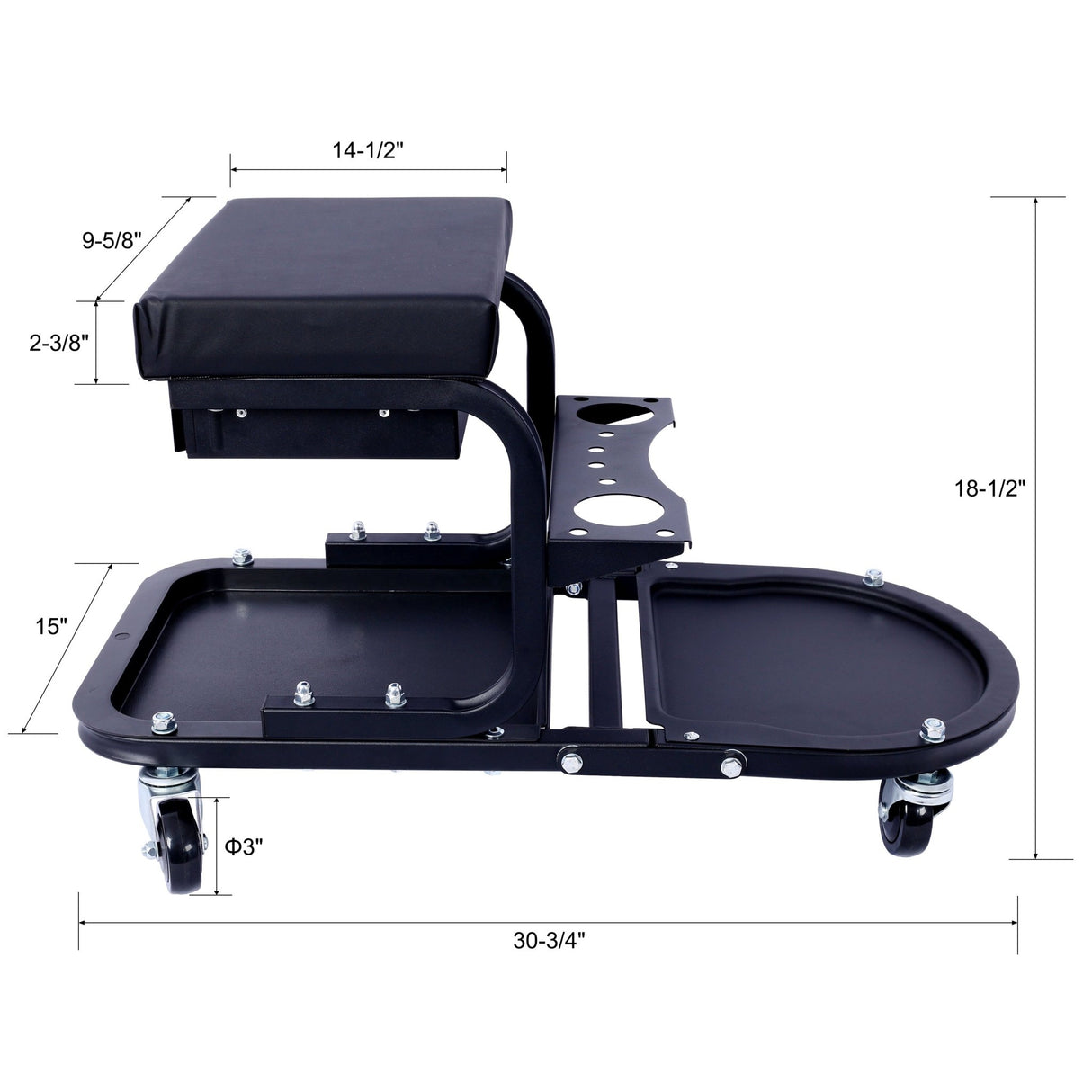 Ultimate Rolling Detailing & Utility Cart 15' 1/2" x 8' 3/4" x 18' 1/2" Black - Fab Heavy Parts