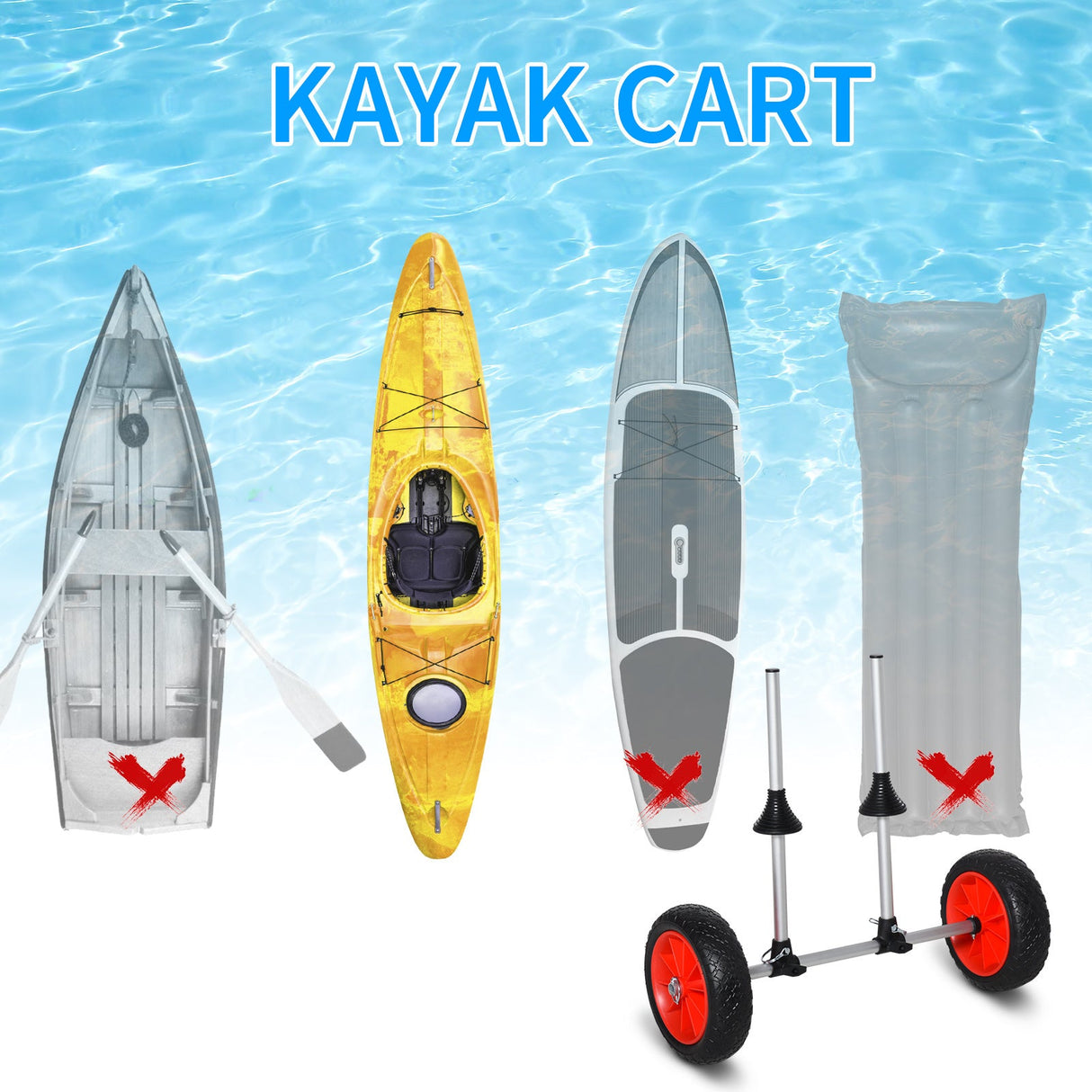 Universal Kayak Cart Trolley Trailer Kayak Wheels with Strong Aluminum Frame Adjustable Width Crossbar Large Tires - Fab Heavy Parts