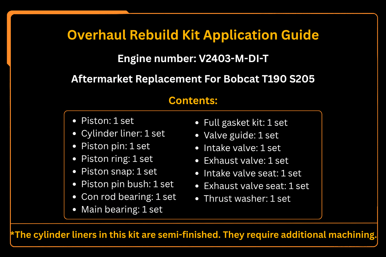 V2403-M-DI-T Kubota Engine Overhaul Rebuild Kit Aftermarket Replacement For Bobcat T190 S205 - Fab Heavy Parts