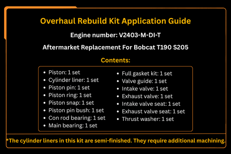 V2403-M-DI-T Kubota Engine Overhaul Rebuild Kit Aftermarket Replacement For Bobcat T190 S205 - Fab Heavy Parts