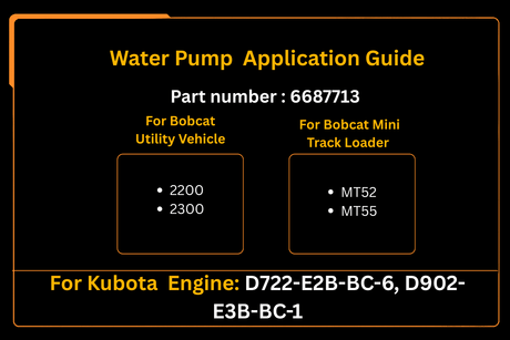 Water Pump 6687713 Aftermarket Replacement For Bobcat 2200 2300 MT52 MT55 Kubota Engine D722 D902 - Fab Heavy Parts