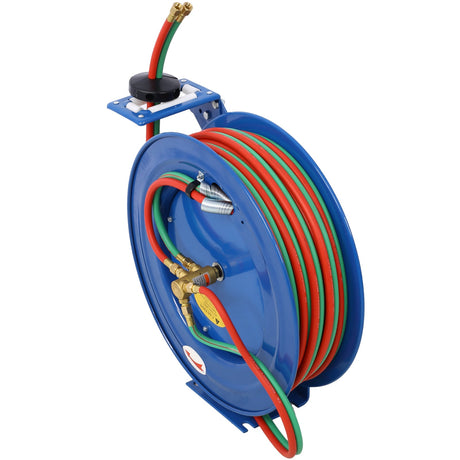 Welding Hose Reel Retractable 1/4 Inch x 100 Foot Twin Oxygen Acetylene Rubber STD Max 200PSI Heavy Duty Industrial Single Arm Construction - Fab Heavy Parts