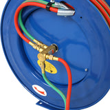 Welding Hose Reel Retractable 1/4 Inch x 100 Foot Twin Oxygen Acetylene Rubber STD Max 200PSI Heavy Duty Industrial Single Arm Construction - Fab Heavy Parts