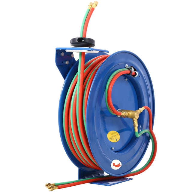 Welding Hose Reel Retractable 1/4 Inch x 100 Foot Twin Oxygen Acetylene Rubber STD Max 200PSI Heavy Duty Industrial Single Arm Construction - Fab Heavy Parts