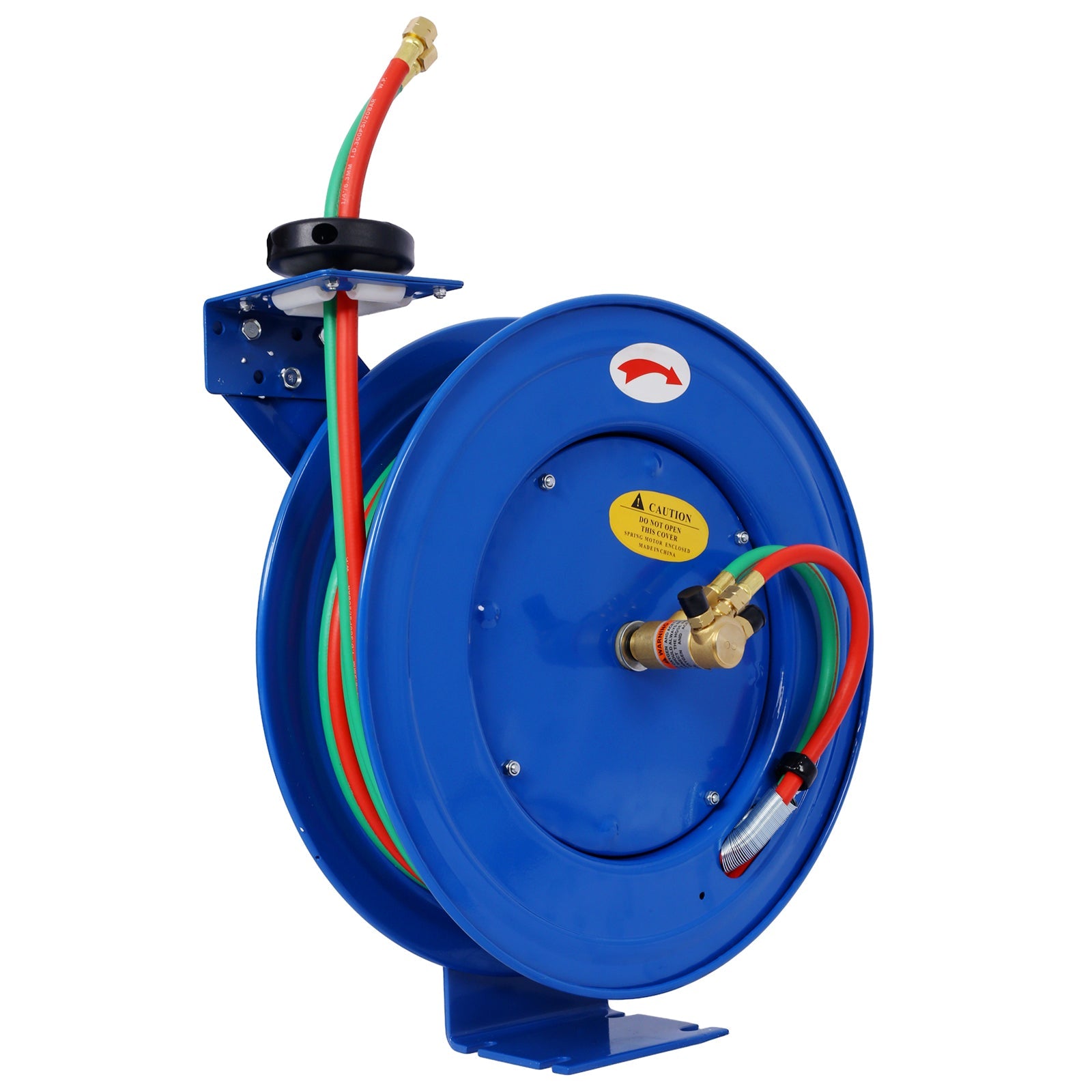 Welding Hose Reel Retractable 1/4 Inch x 50 Foot Twin Oxygen Acetylene Rubber STD Max 200PSI Heavy Duty Single Arm Construction - Fab Heavy Parts