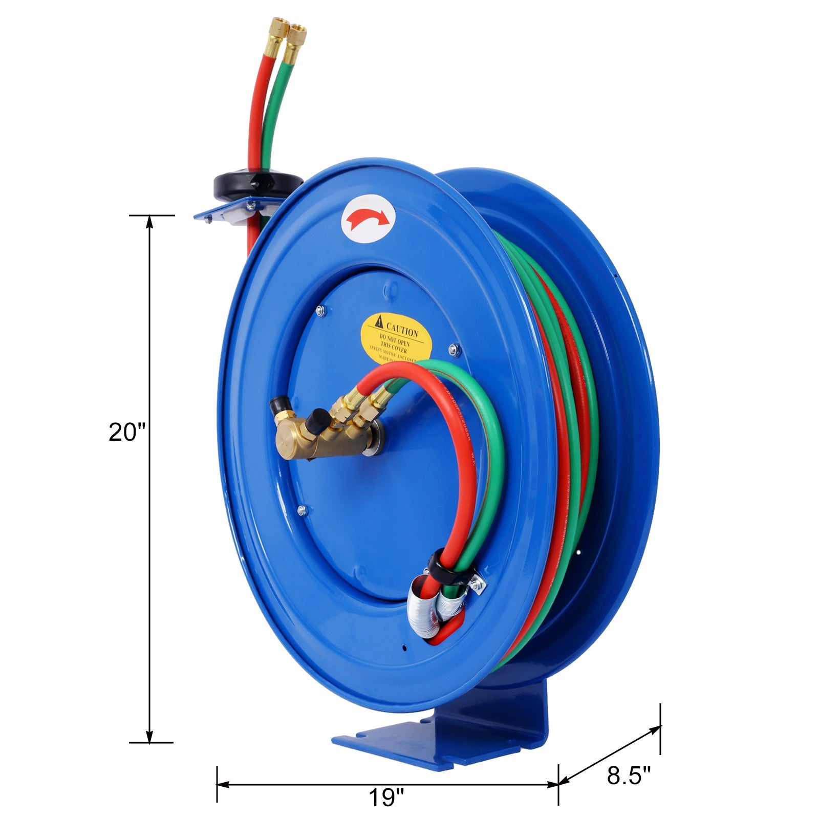 Welding Hose Reel Retractable 1/4 Inch x 50 Foot Twin Oxygen Acetylene Rubber STD Max 200PSI Heavy Duty Single Arm Construction - Fab Heavy Parts