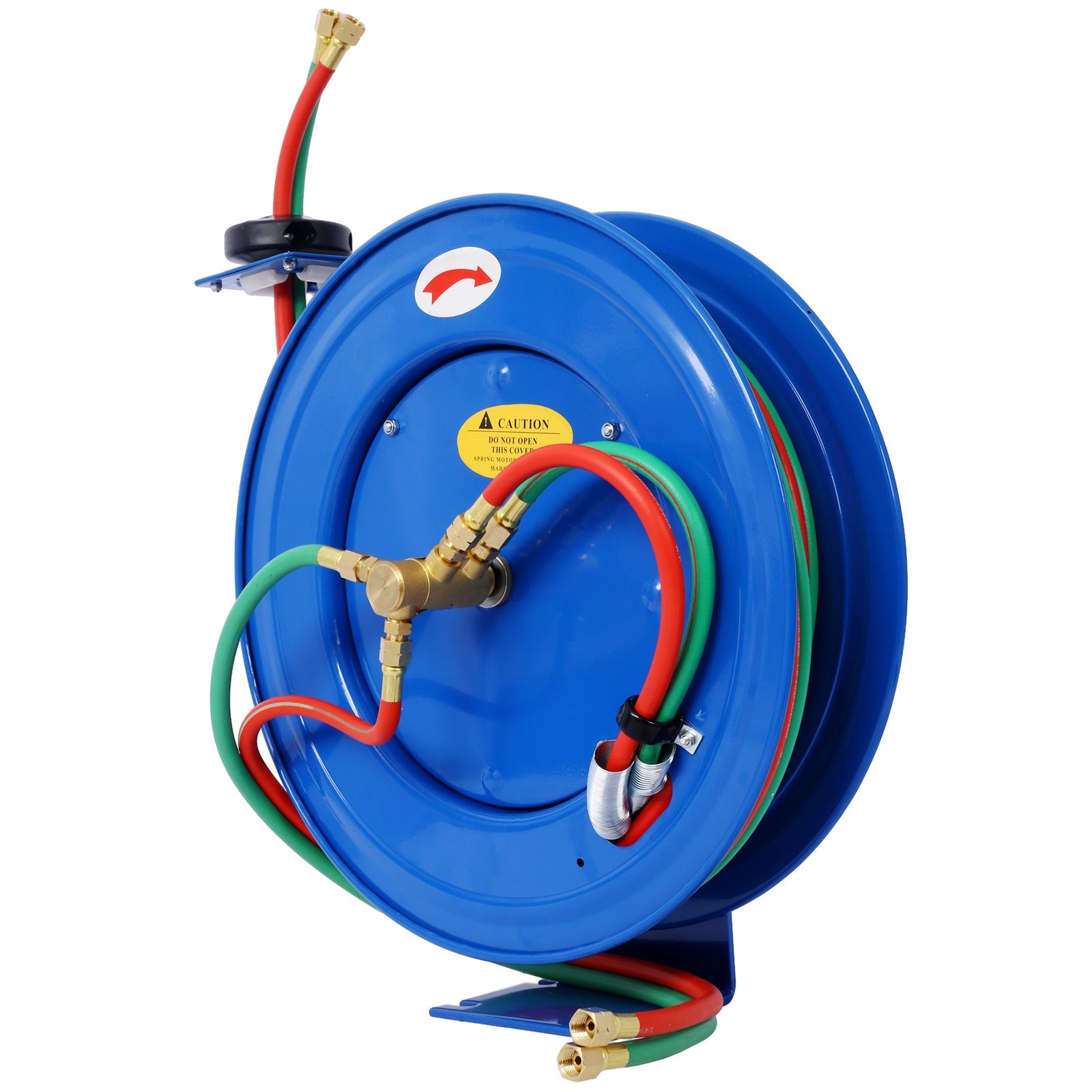 Welding Hose Reel Retractable 1/4 Inch x 50 Foot Twin Oxygen Acetylene Rubber STD Max 200PSI Heavy Duty Single Arm Construction - Fab Heavy Parts