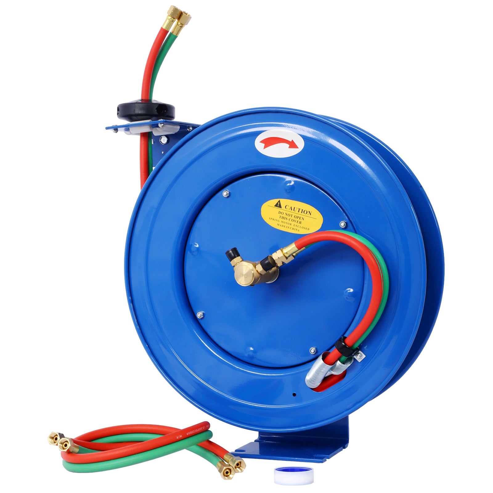 Welding Hose Reel Retractable 1/4 Inch x 50 Foot Twin Oxygen Acetylene Rubber STD Max 200PSI Heavy Duty Single Arm Construction - Fab Heavy Parts