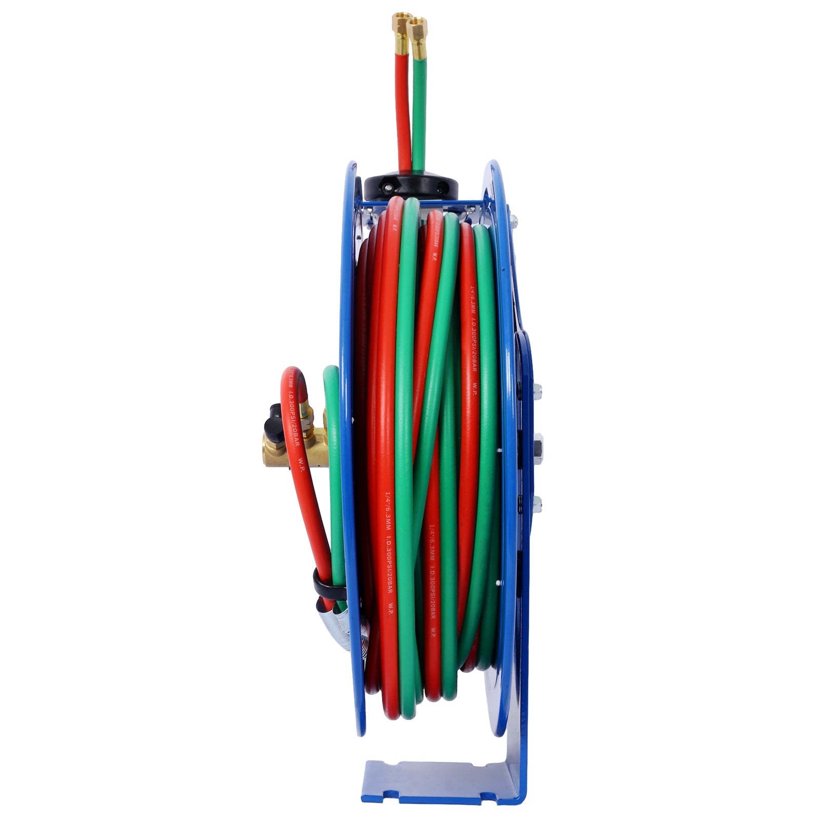 Welding Hose Reel Retractable 1/4 Inch x 50 Foot Twin Oxygen Acetylene Rubber STD Max 200PSI Heavy Duty Single Arm Construction - Fab Heavy Parts