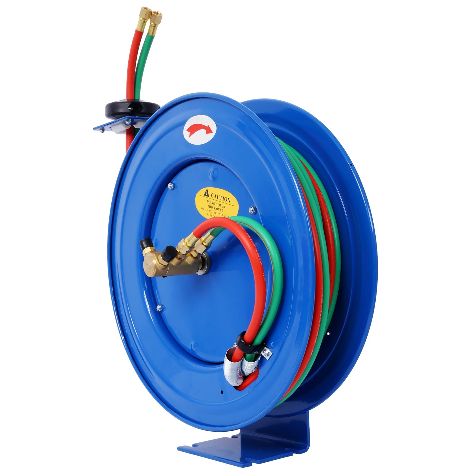 Welding Hose Reel Retractable 1/4 Inch x 50 Foot Twin Oxygen Acetylene Rubber STD Max 200PSI Heavy Duty Single Arm Construction - Fab Heavy Parts