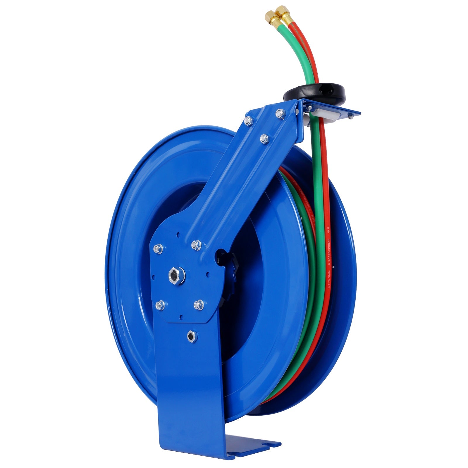 Welding Hose Reel Retractable 1/4 Inch x 50 Foot Twin Oxygen Acetylene Rubber STD Max 200PSI Heavy Duty Single Arm Construction - Fab Heavy Parts