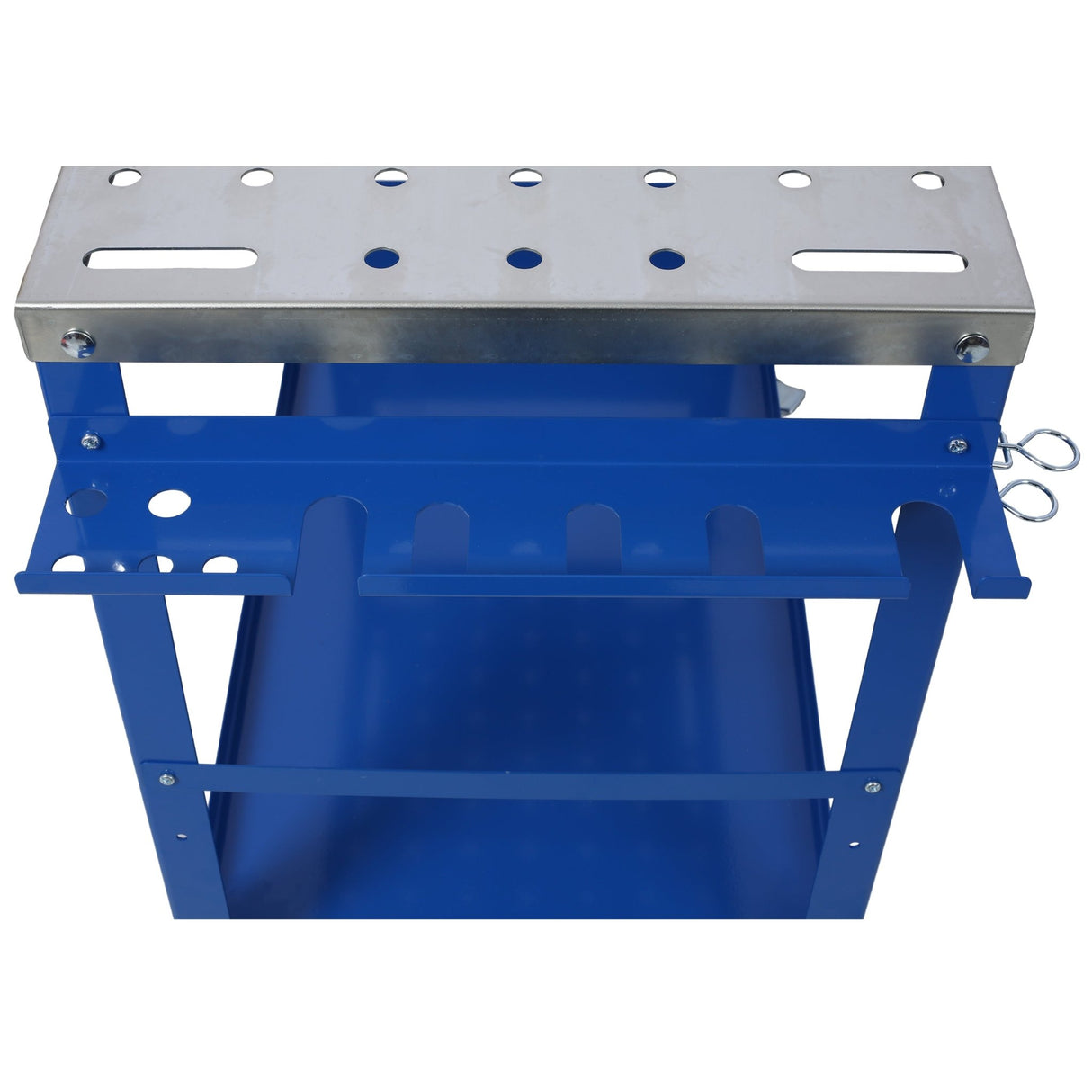 Welding Workbench on Wheels 36"x18" 1200lbs Capacity Steel Portable with Braking Lockable Casters Tool Slots 5/8 - inch Fixture Holes Tray Blue - Fab Heavy Parts