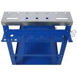 Welding Workbench on Wheels 36"x18" 1200lbs Capacity Steel Portable with Braking Lockable Casters Tool Slots 5/8 - inch Fixture Holes Tray Blue - Fab Heavy Parts