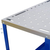 Welding Workbench on Wheels 36"x18" 1200lbs Capacity Steel Portable with Braking Lockable Casters Tool Slots 5/8 - inch Fixture Holes Tray Blue - Fab Heavy Parts