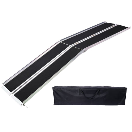Wheel Chair Ramp 10ft Aluminium Threhold Portable and Foldable 600 Lbs Capacity Non - Skid Surface Two Separate Pieces with Bag - Fab Heavy Parts