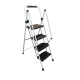 White 4 - Step Ladder Light Folding Wide Anti - skid Pedal and Safety Handle Strong Steel - Fab Heavy Parts