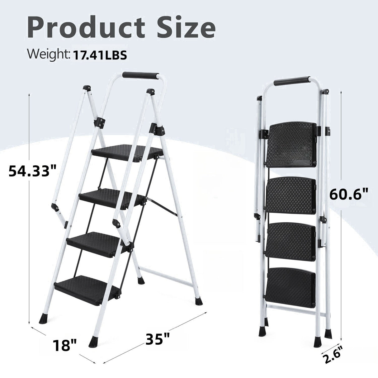 White 4 - Step Ladder Light Folding Wide Anti - skid Pedal and Safety Handle Strong Steel - Fab Heavy Parts