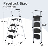 White 4 - Step Ladder Light Folding Wide Anti - skid Pedal and Safety Handle Strong Steel - Fab Heavy Parts