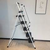 White 5 - Step Ladder Folding Wide Anti - skid Pedal and Safety Handle Strong Steel - Fab Heavy Parts