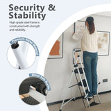 White 5 - Step Ladder Folding Wide Anti - skid Pedal and Safety Handle Strong Steel - Fab Heavy Parts