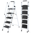 White 5 - Step Ladder Folding Wide Anti - skid Pedal and Safety Handle Strong Steel - Fab Heavy Parts