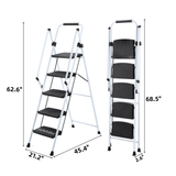 White 5 - Step Ladder Folding Wide Anti - skid Pedal and Safety Handle Strong Steel - Fab Heavy Parts