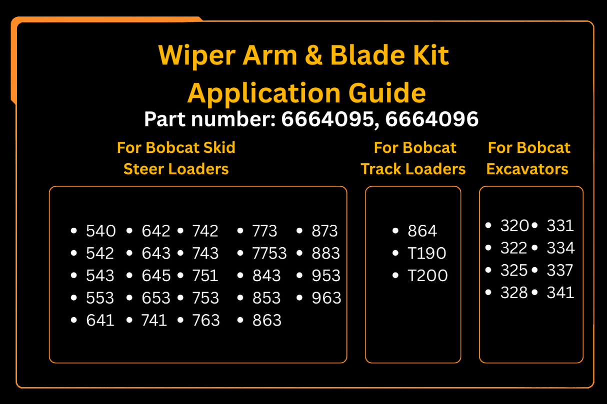 Wiper Arm & Blade Kit 6664095 6664096 Aftermarket Replacement For Bobcat 553 653 741 743 753 763 773 863 - Fab Heavy Parts