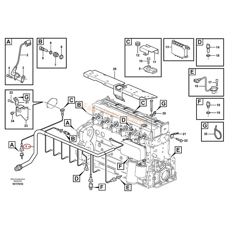 Wiring Harness VOE20728258 for Volvo Engine D6D Excavator EC160B EC180B EC210B EW145B EW160B EW180B EW200B - Fab Heavy Parts