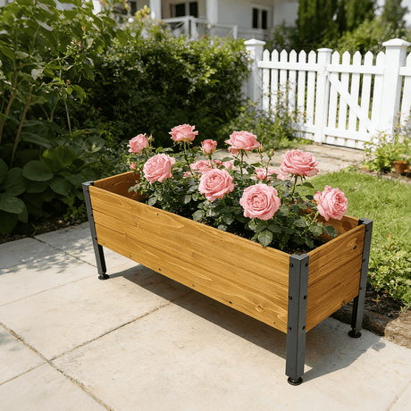 Wood Rectangular Garden Planter Box Raised Bed Outdoor Elevated Herbs Vegetables Flowers Great Patio Deck Balcony - Fab Heavy Parts