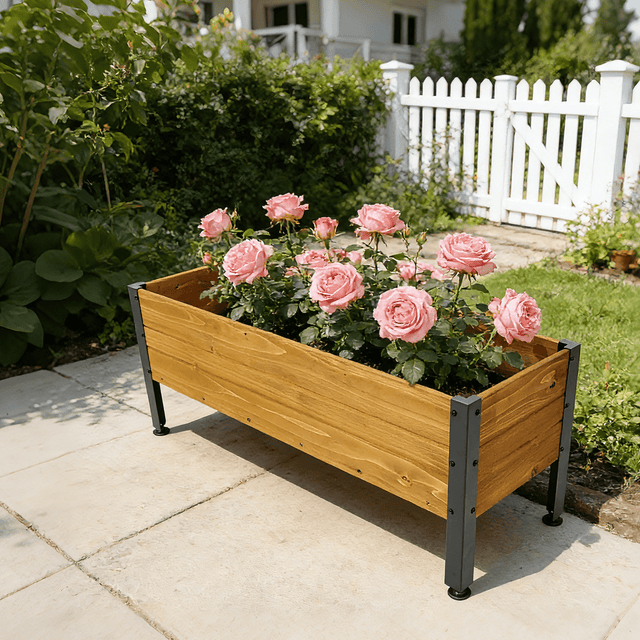 Wood Rectangular Garden Planter Box Raised Bed Outdoor Elevated Herbs Vegetables Flowers Great Patio Deck Balcony - Fab Heavy Parts