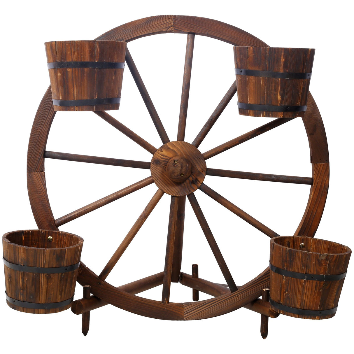 Wood Wagon Wheel Barrel Planter Display - Brown - Fab Heavy Parts