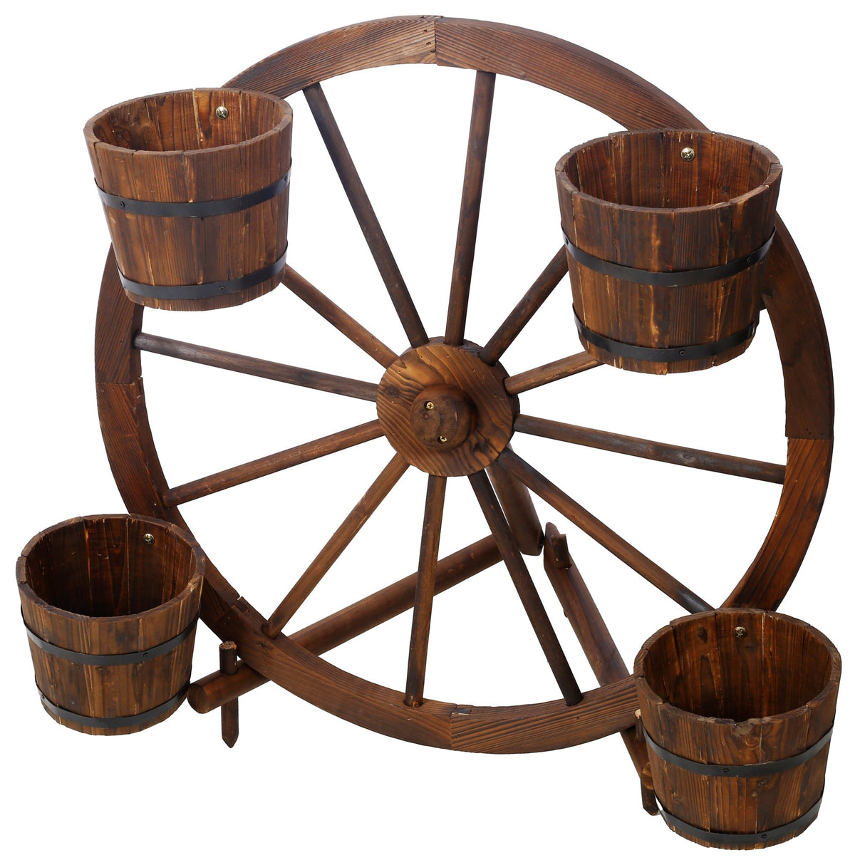 Wood Wagon Wheel Barrel Planter Display - Brown - Fab Heavy Parts