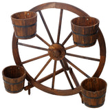 Wood Wagon Wheel Barrel Planter Display - Brown - Fab Heavy Parts