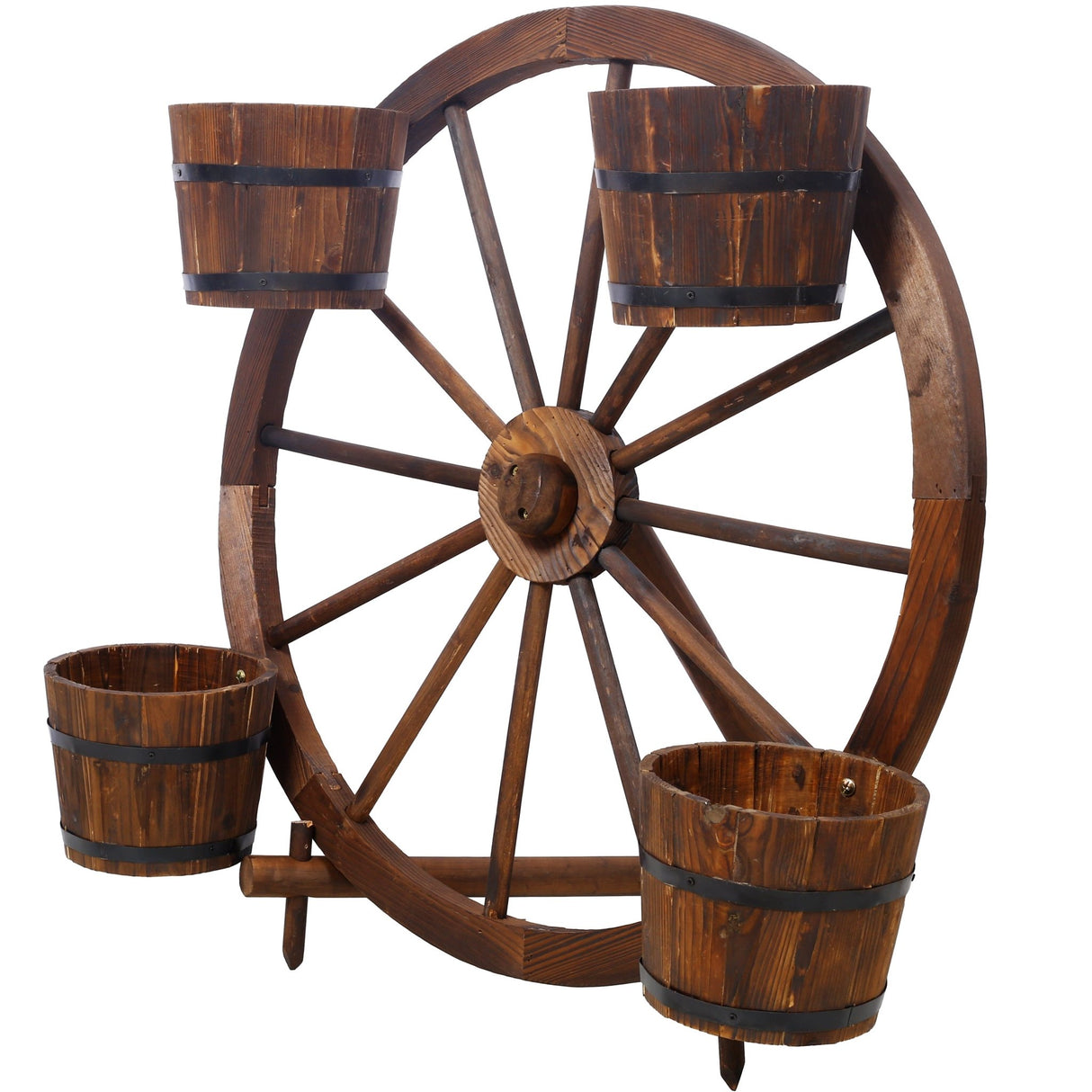 Wood Wagon Wheel Barrel Planter Display - Brown - Fab Heavy Parts