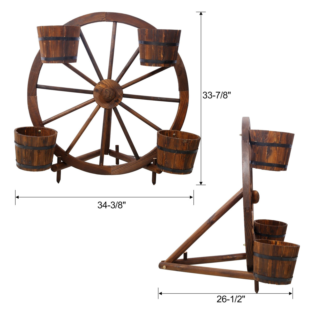 Wood Wagon Wheel Barrel Planter Display - Brown - Fab Heavy Parts