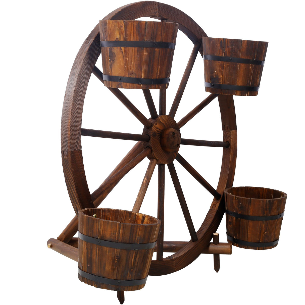 Wood Wagon Wheel Barrel Planter Display - Brown - Fab Heavy Parts